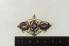 Gold Filled Victorian Sim. Amethyst Ornate Scroll Filigree Pin/Brooch