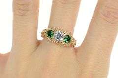 14K Yellow Gold Elaborate Scroll Syn. Emerald Cubic Zirconia Ring