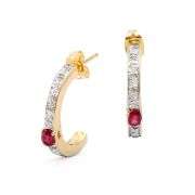 18 Kt Gold Plated Ruby and 20 Diamond Earrings