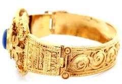 Vintage Lapis Etruscan Style Bangle Bracelet in 18K