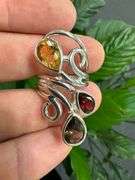 Sterling Silver Natural Gemstone Garnet and Citrine Ring Size 6