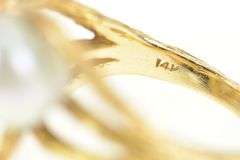 14K Yellow Gold Retro Light Blue Pearl Vine Cluster Cocktail Ring