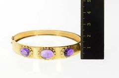 18K Yellow Gold Oval Amethyst Ornate Retro Bangle Bracelet