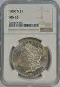 Solid blazing Gem BU 1880-S Morgan Silver Dollar. NGC MS65