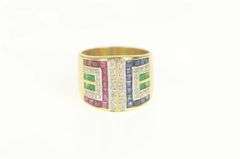 18K Yellow Gold 4.29 Ctw Diamond Ruby Sapphire Statement Ring