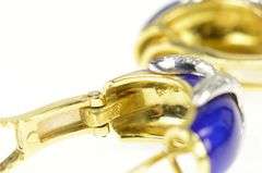 18K Yellow Gold Blue Enamel Diamond Criss Cross Statement Earrings