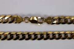 22k Yellow Gold Plated Men's 7.5mm Solid .925 Sterling Silver Flat Curb Chain Link Italy Necklace 30