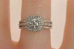 14K White Gold 0.79 Ctw Diamond Halo Cathedral Engagement Ring