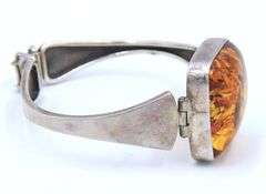 Vintage 925 sterling silver Amber cuff bangle