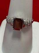 BRAND NEW 10k white gold diamond and garnet ring
