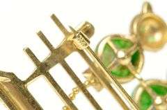 14K Yellow Gold 1960's Diamond Jade Ruby Fence Cats Pin/Brooch