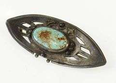 Sterling Silver Ornate Turquoise Marquise FT Sheridan Pin/Brooch