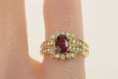 14K Yellow Gold 1.65 Ctw Tourmaline Diamond Halo Engagement Ring