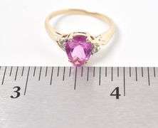 Fantastic 10K Yellow Gold Pink Topaz and Diamond Ring