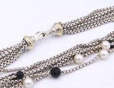 David Yurman Black onyx and pearl 8 strand necklace