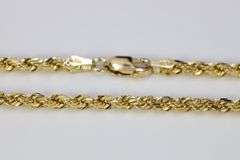 10k Yellow Gold-Hollow Diamond-Cut Rope Link Chain 3mm Necklace 22"