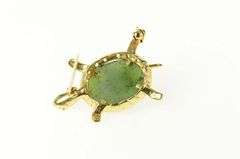 14K Yellow Gold Jade Cabochon Turtle Tortoise Ornate Retro Pin/Brooch