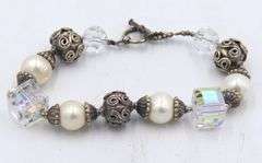 Group lot of vintage 925 sterling silver crystal, Pearl and Jade bracelets