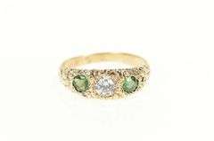 14K Yellow Gold Elaborate Scroll Syn. Emerald Cubic Zirconia Ring