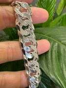 Sterling Silver 16mm Heavy Double Curb Chain Cuban Link 925 Italy Bracelet 9"