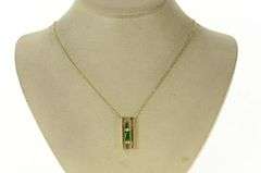 18K Yellow Gold Oval Emerald Marquise Diamond Squared Pendant