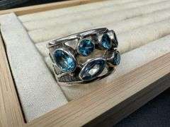 Sterling Silver Natural Gemstone Blue Topaz Ring Size 10