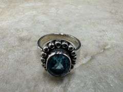 Sterling Silver Natural Gemstone Blue Topaz Ring Size 6