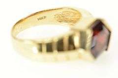 14K Yellow Gold Hexagonal Cut Ornate Garnet Grooved Ring