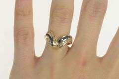 14K Yellow Gold 0.50 Ctw Diamond Sapphire Wave Twist Band Ring