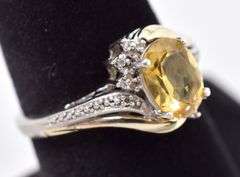 Sterling Silver Citrine and Diamond Ring