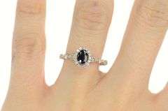 14K White Gold 0.85 Ctw Sapphire Diamond Halo Engagement Ring