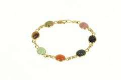 14K Yellow Gold Retro Egyptian Carved Scarab Chain Link Bracelet