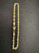 10k Yellow Gold Hollow Diamond-Cut Rope Link Chain 3mm Bracelet 7"