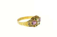 15K Yellow Gold Victorian Tourmaline Syn. Emerald Seed Pearl Ring