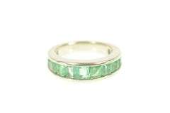 18K White Gold 3.28 Ctw Natural Emerald Wedding Band Ring