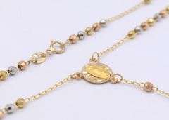 14kt Tri color gold beaded diamond cut Rosary necklace