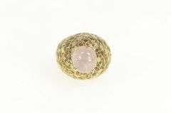 14K Yellow Gold Rose Quartz Opal Enamel Domed Cocktail Ring