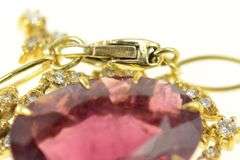 14K Yellow Gold 7.90 Ctw Pink Tourmaline Diamond Floral Chain Necklace
