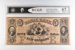 RCGS Gem CU 67 PQ $5 1840s New Orleans, LA Canal & Banking Co Note