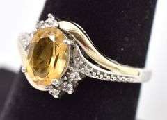 Sterling Silver Citrine and Diamond Ring
