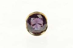 14K Yellow Gold Retro Ornate Syn. Amethyst Graduated Cocktail Ring