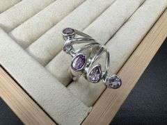 Sterling Silver Natural Gemstone Amethyst Ring Size 8