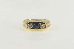 14K Yellow Gold 1.15 Ctw Natural Sapphire Diamond Statement Ring