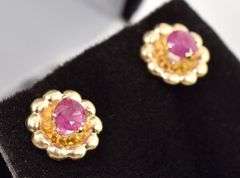 Gorgeous 14K Yellow Gold Ruby Gemstone Stud Earrings