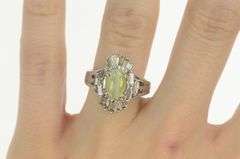 18K White Gold 4.69 Ctw Green Cats Eye Diamond Ballerina Halo Ring