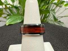 Men's Ceramic Simulated Burgundy Inlay Wedding Band Comfort Fit Ring Size 6