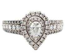 Vera Wang 1.00ctw Pear and Round Diamond Double Frame Engagement Ring in 14K W/Box