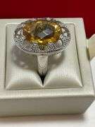 CERTIFIED NEW 14K WHITE GOLD DIAMOND AND CITRINE RING