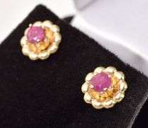 Gorgeous 14K Yellow Gold Ruby Gemstone Stud Earrings