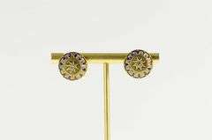 14K Yellow Gold Ornate Diamond Star Enamel Screw Back Earrings